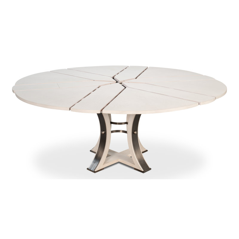 Tower Round Solid Oak Dining Table, Working White/Hammered