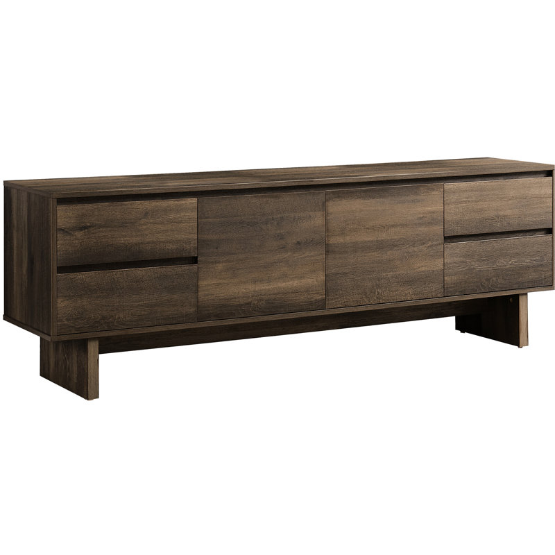 Console de télévision 72 pouces, meuble multimédia avec rangement, conception transitionnelle en stratifié brun pour meuble télé, console 70-79