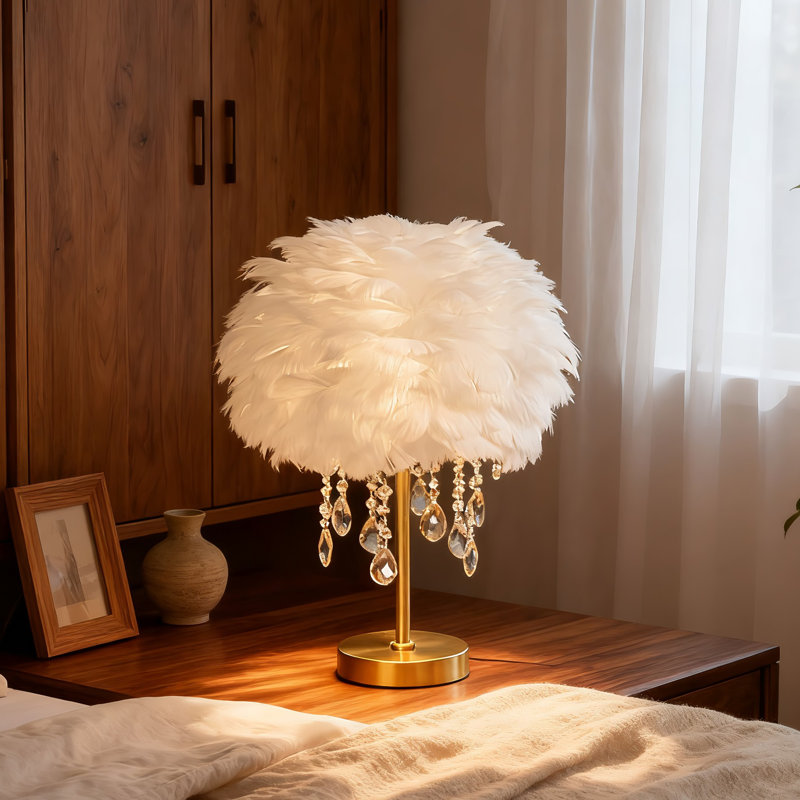 Lampe de table en cristal 9,8 pouces Feather, Blanc