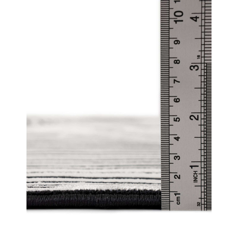 Bralin Geometric Machine Made Polyester Area Rug in Black/White, Runner 2' x 8'