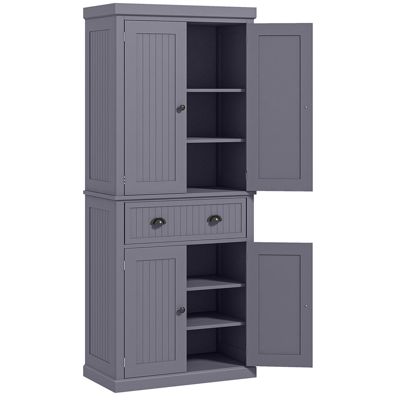 Armoire de rangement haute avec 4 portes, tiroir et tablettes réglables, Gris