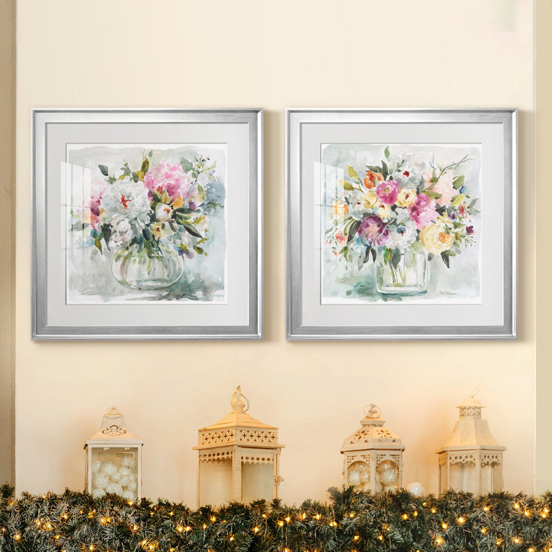 Casual Arrangement I - Ensemble de 2 reproductions d'art encadrées, H 17,5 po x l 35 po, Impression encadrée, Argent argent