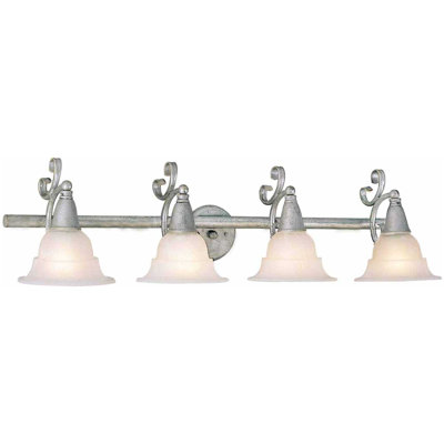 Toledo 4-Light Indoor Platinum Rust Wall Mount Vanity Light with Alabaster Bell Glass Shades