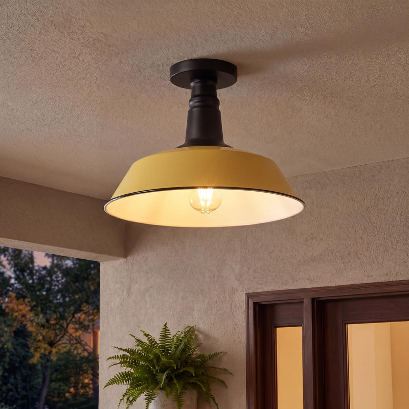 Plafonnier semi-encastré 1 lumière 14 po, Jaune mat