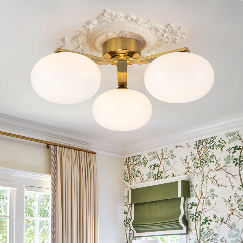 3-Light Glass Semi Flush Mount