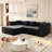 90.6" King-Size Sleeper Sofa Bed, Velvet Foldable Floor Couch Bed Chesterfield Sofa with 4 Pillows-1401543008