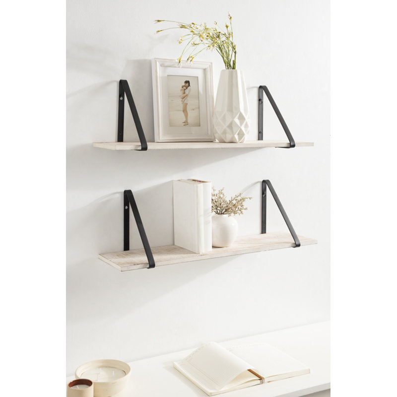 Mcmartin 2 Piece Bracket Shelf, White Wash/Black, 8.26'' H X 27.55'' W X 6.89'' D