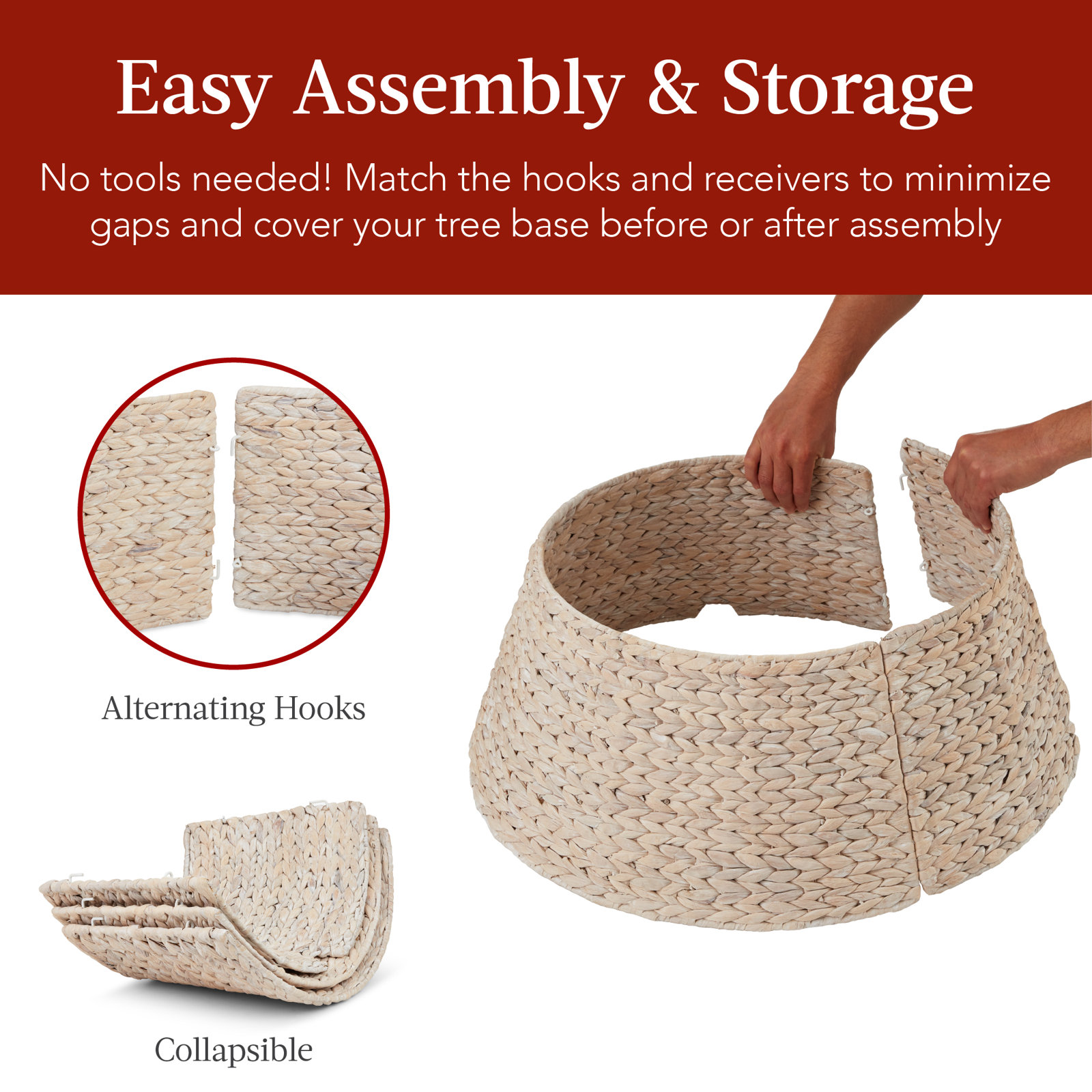 Rattan Tree Collar, 10" H x 24" W, Washed White