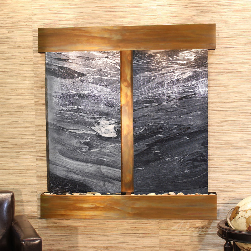 Aspen Falls Wall Fountain with Light, Rustic Copper, Black Spider Marble