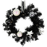 Pre-Lit LED Battery Operated Black Pine Christmas Wreath - 16" - Cool White Lights