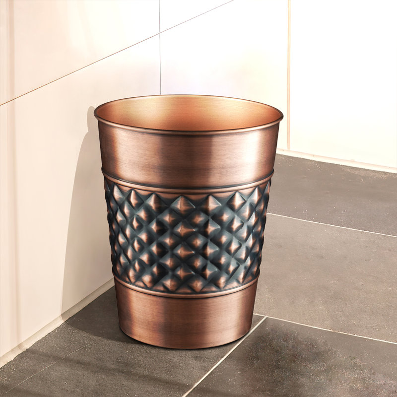 Copper and Black Geometric Embossed Metal Bathroom Trash Can