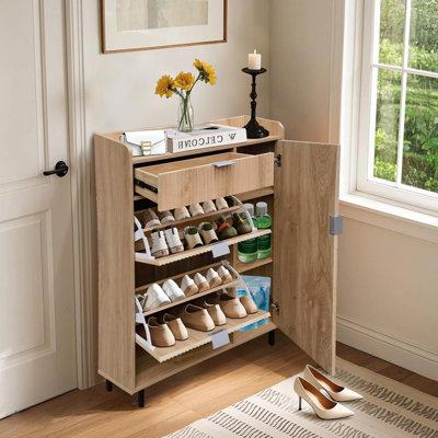 Shoe Cabinet with 2 Flip Drawers, Freestanding Shoe Storage Cabinet, Entryway Storage, Adjustable Shelves, Metal Legs