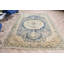 Grand tapis turc rétro bleu tissé à la main avec motif en médaillon idéal pour rehausser le décor de votre salon