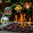 28in Outdoor Propane Fire Pit Table, 50,000BTU, with Lid and Lava Stone, Rattan & Wicker-Look