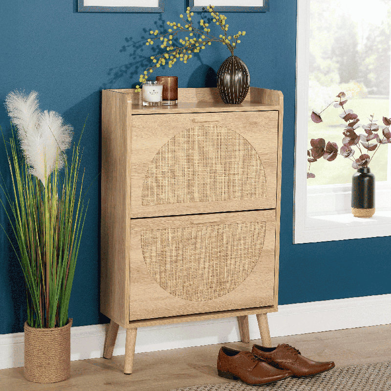 Anelise 2 Door Rattan Shoe Storage Cabinet, Natural