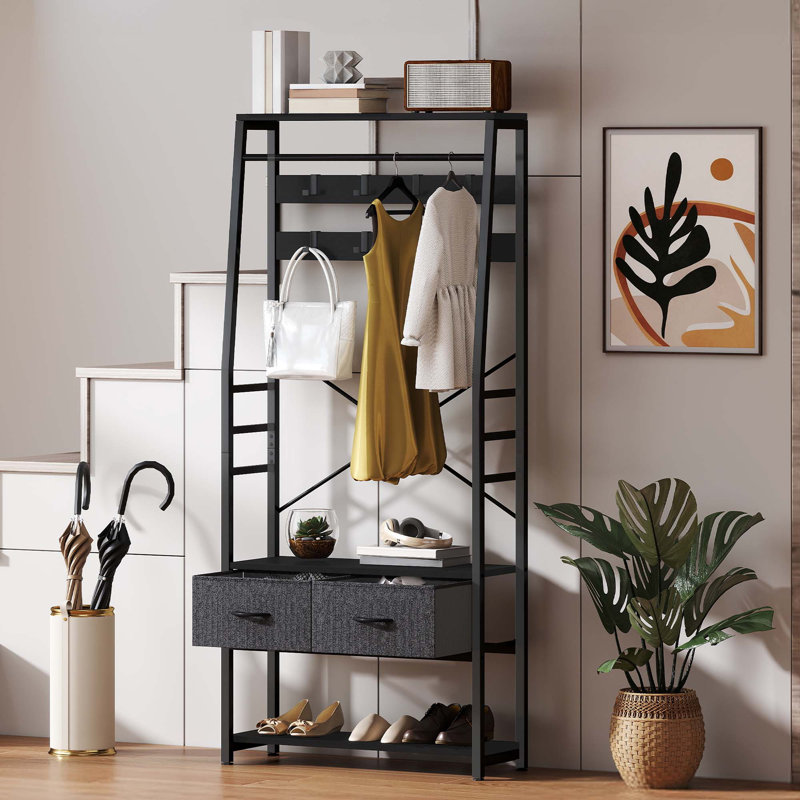 Hall Tree 80cm Wide with Bench and Shoe Storage, Black