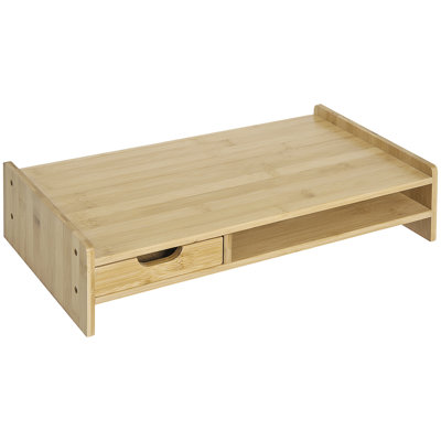 Unger Monitor Riser Laptop PC Plinth Stand TV Computer W/ Drawer Bamboo