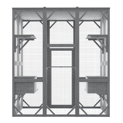 Outdoor Wooden Cat House With 6 Platforms, Reinforced Breathable Metal Mesh Cat Enclosure With Secure Lock Door, Fir Wood Weatherproof Cat Cage