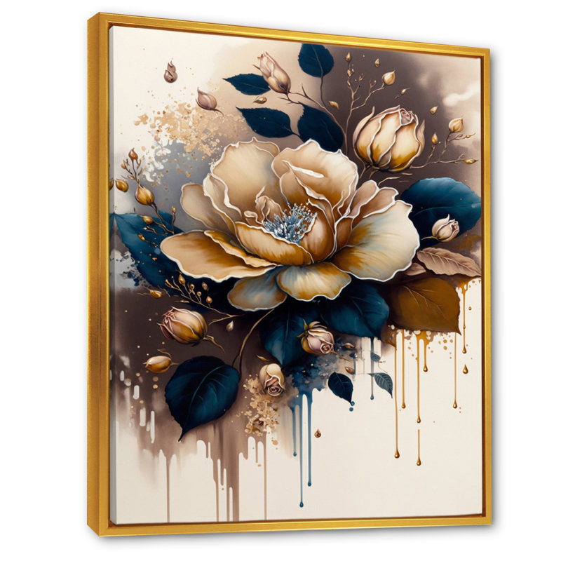 Art sur toile rose et brune, H 20 po x l 12 po x P 1 po, Toile avec cadre flottant or