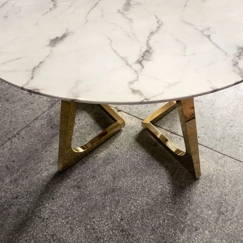 Assel Round Faux Marble Top Metal Base Dining Table