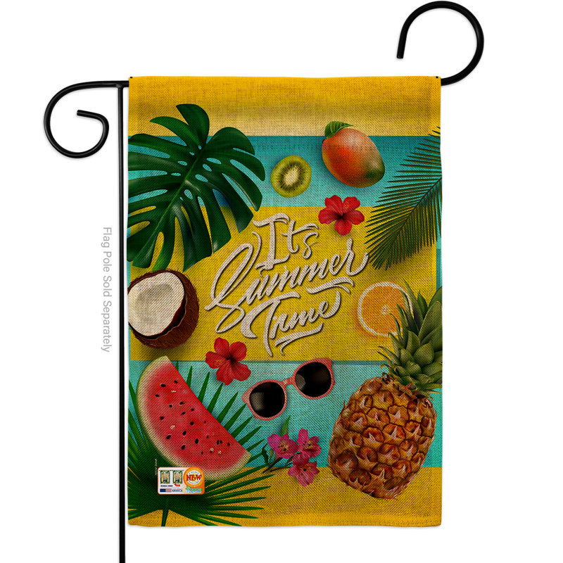 Le temps fruity est amusant dans le en toile jute à 2 côtés de 19 po x l 13 po. drapeau de jardin