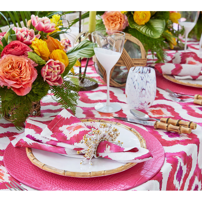 Watercolor Ikat Napkin, Pink/White