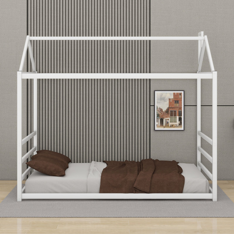 Lit plateforme en métal, Blanc, Lit simple