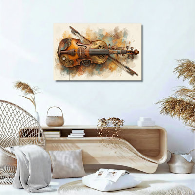 Ensemble de 1 tableau sur toile représentant un violon steampunk