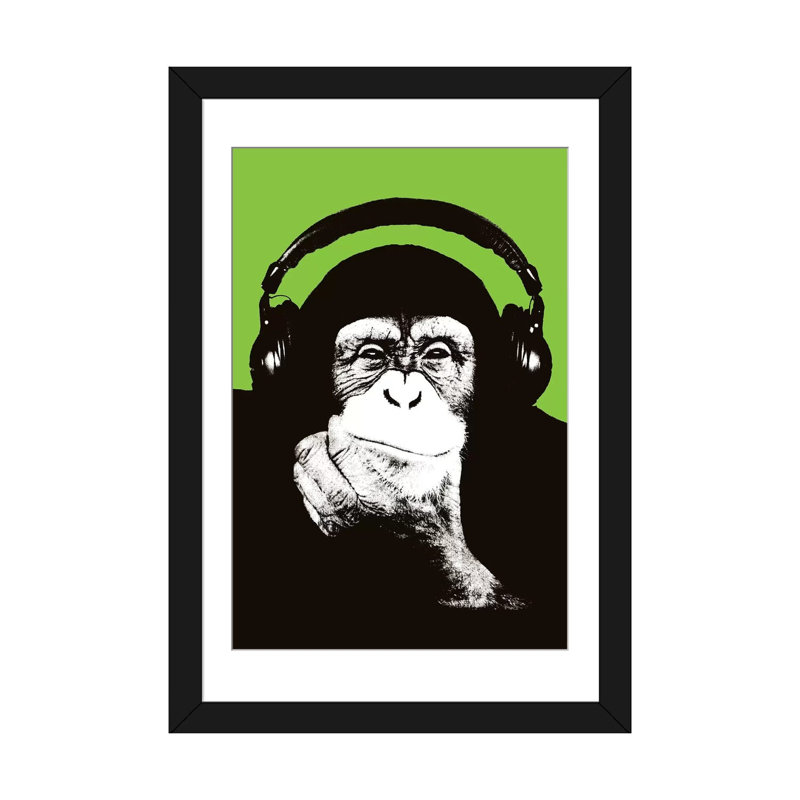 «New Monkey Head VI», reproduction d'impression sur toile, H 24 po x l 16 po x P 1 po, Papier beaux-arts encadré noir, Blanc