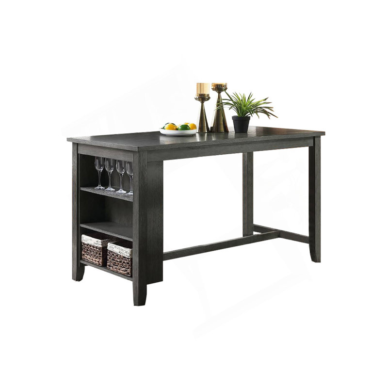 Table de salle à manger rectangulaire en bois à hauteur de comptoir avec rangement en noir