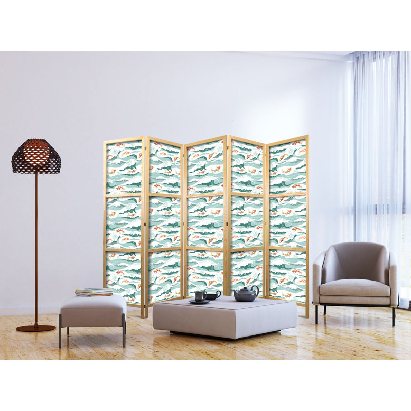 171cm H Solid Wood Folding Room Divider, 171cm H x 225cm W x 1.2cm D, 5