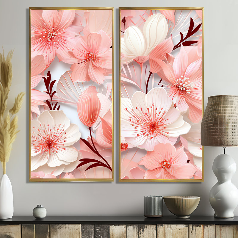 Seaside Elegance Tropical Motif - Green Tropical, reproduction d'art sur toile 2 pièces, H 32 po x l 32 po, Doré