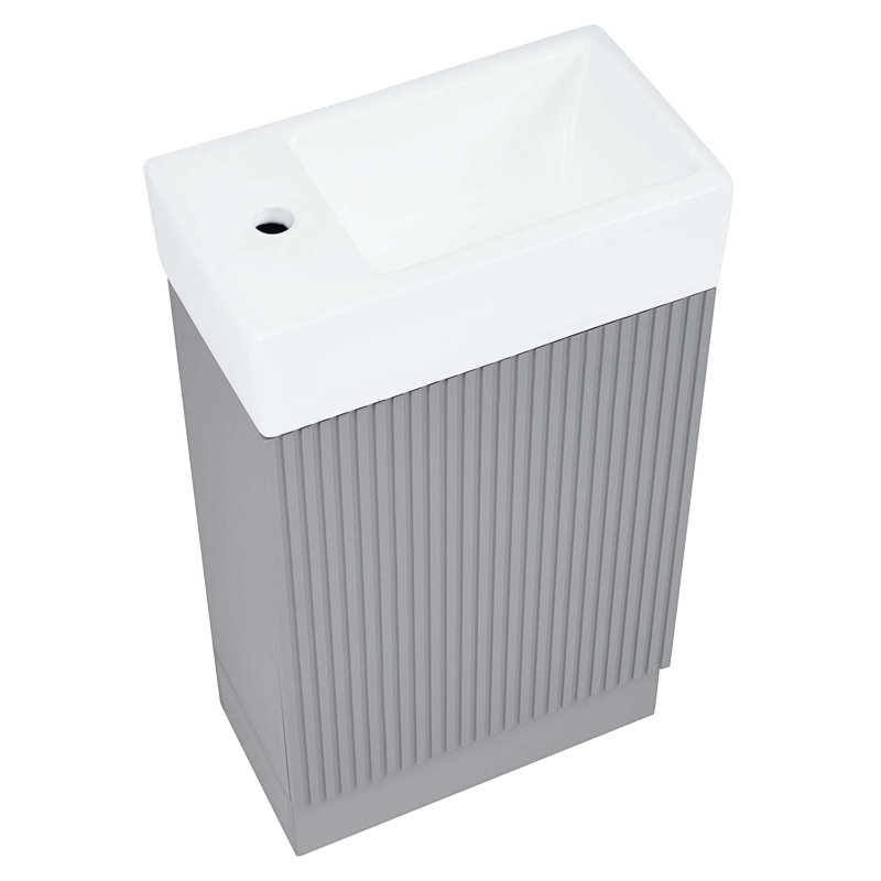 Meuble-lavabo 18,6 po avec lavabo, meuble-lavabo avec tablette à 2 niveaux, orienté vers la gauche ou vers la droite, Gris