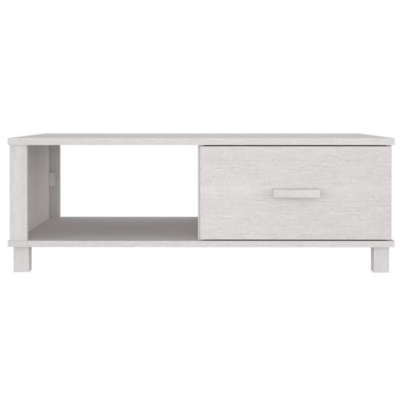 Coffee Table, Rectangular, Storage Drawer, White Solid Pine Wood