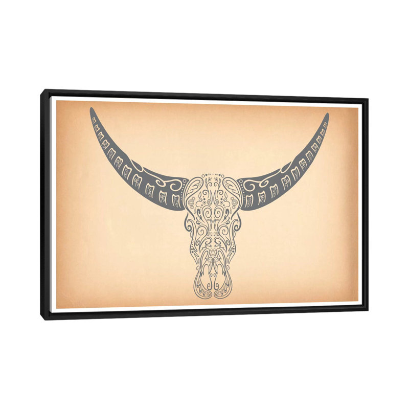 «Longhorn Sugar Skull», impression sur toile, H 18 po x l 26 po x P 1,5 po, Toile encadrée noire, Pas de tapis