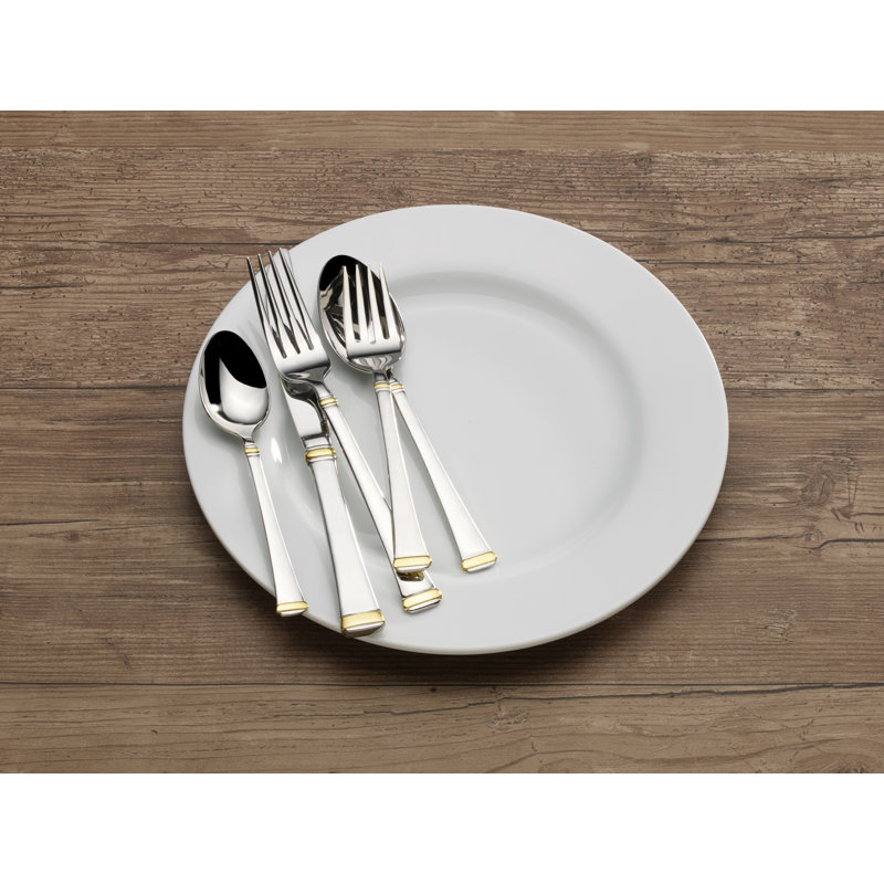 Harmony Gold Accent 65-Piece 18/10 Stainless Steel Flatware Set, Service for 12