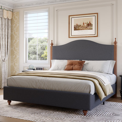 Queen Size Bed Frame with High Headboard, Upholstered Teddy Velvet Platform Bedframe
