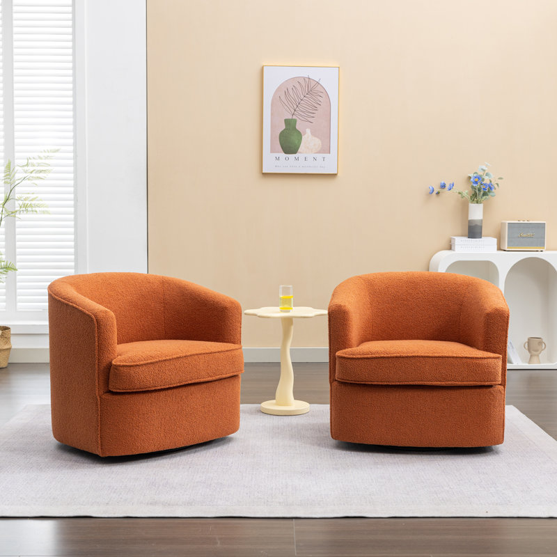 Fauteuil demi-tonneau pivotant rembourré, Polyester orange