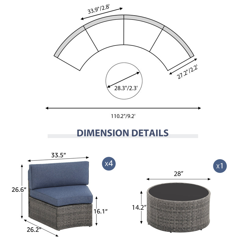 Rasmus 4 - Person Modular Patio Conversation Set with Cushions, Gray/Navy