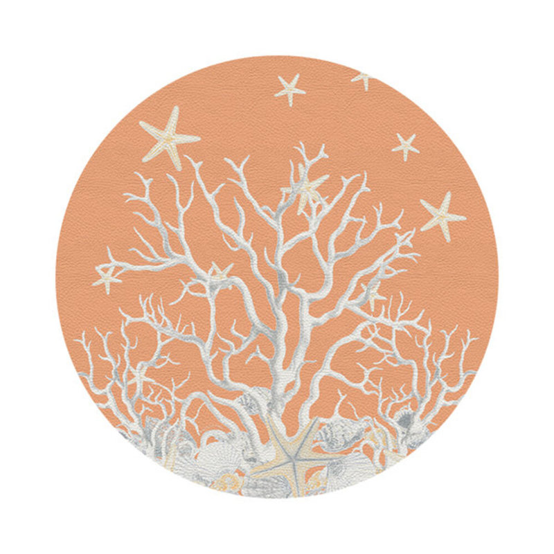  Coral Branch Vegan Leather Round Pebble Placemat, Peach