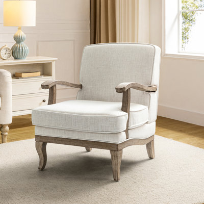 Amilio 28" W Farmhouse Polyester Armchair with Solid Wood Legs