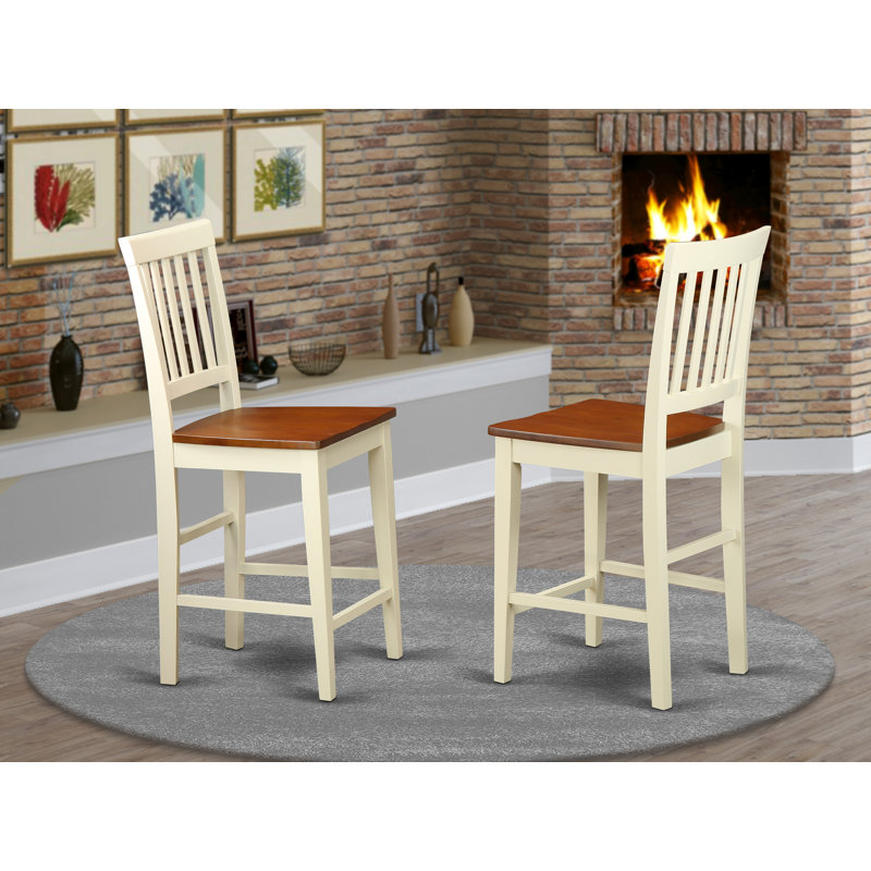Vernon Counter Height Bar Stool - Pub Height Wooden Chairs, Set of 2, Buttermilk & Cherry, Buttermilk
