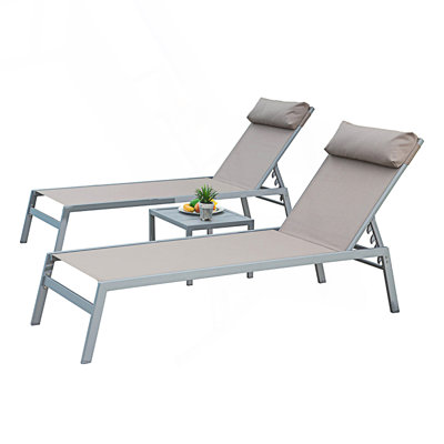 Patio Chaise Lounge Set, 3 Pieces Adjustable Pool Lounge Chairs With Table, Pool Lounge Chairs