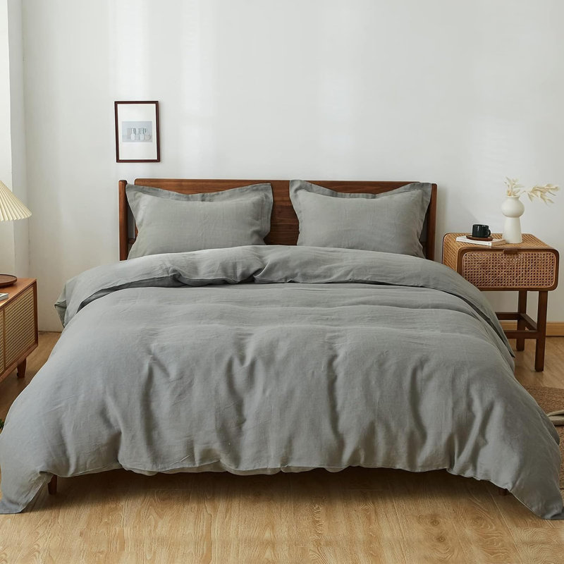 Ensemble de housse de couette 100% lin, Housse de couette très grand + 2 taies d'oreiller, Gris ultime