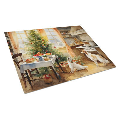 Borzoi Christmas Cookies Glass Cutting Board