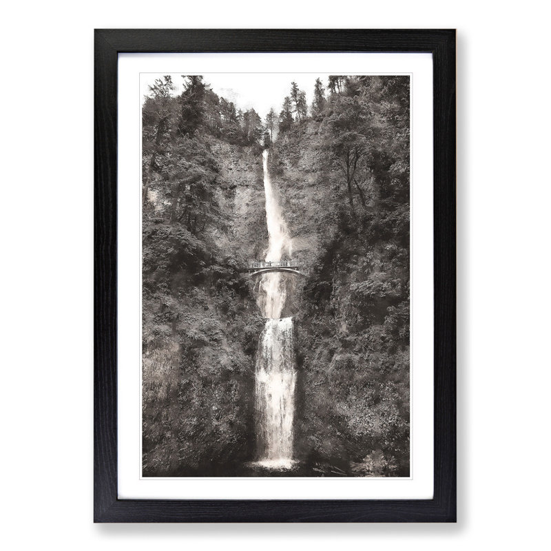 Multnomah Falls Waterfall Vol.1 - Picture Frame Painting, 36cm H x 27cm W x 2cm D, Black Framed