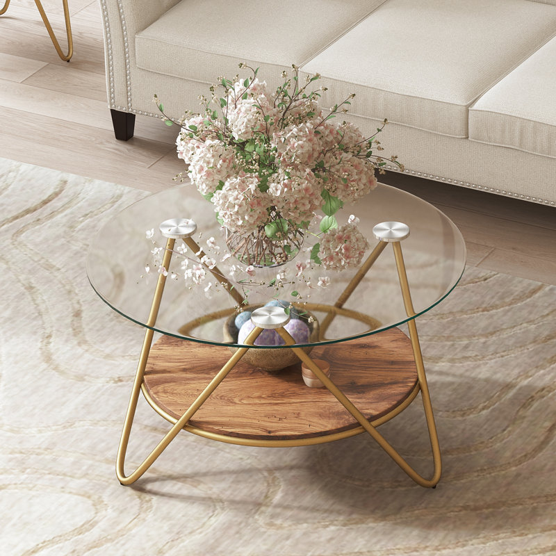 Lianys Glass Top Single Coffee Table, Gold