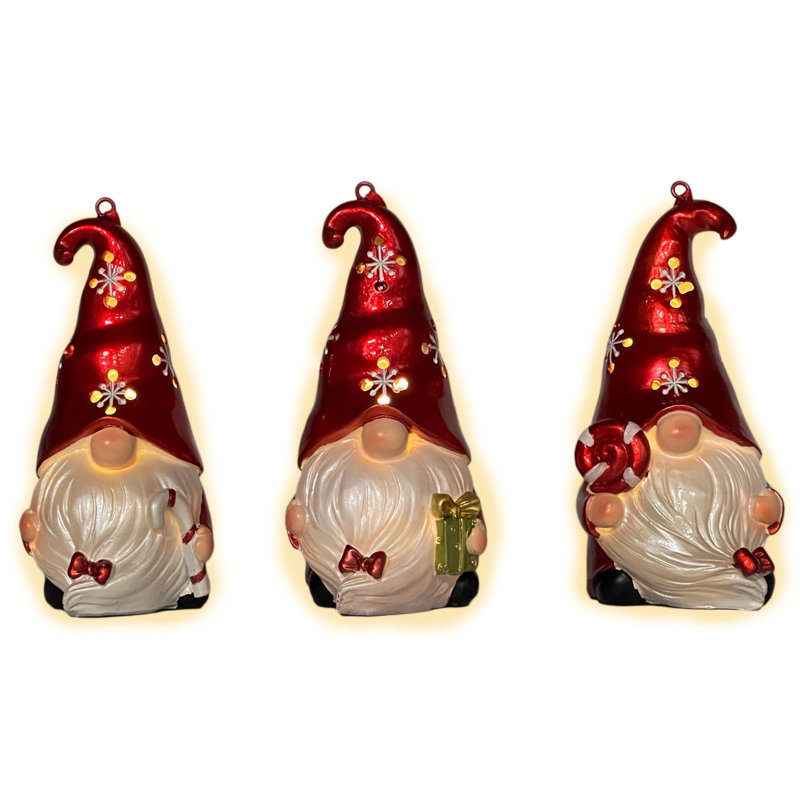 Ensemble de trois décorations de Noël à DEL rouges et blanches Santa Gnome