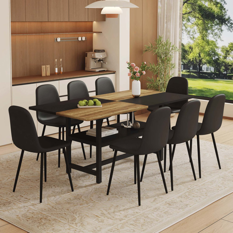 Ensemble de table et de chaises Table de salle à manger en bois et épissée de 71 x 35,4 pouces avec fonction de rangement au milieu des pieds de la table.