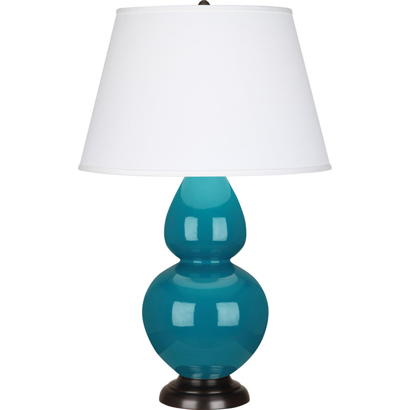 Double Gourd Ceramic Table Lamp, Peacock/Bronze, Pearl